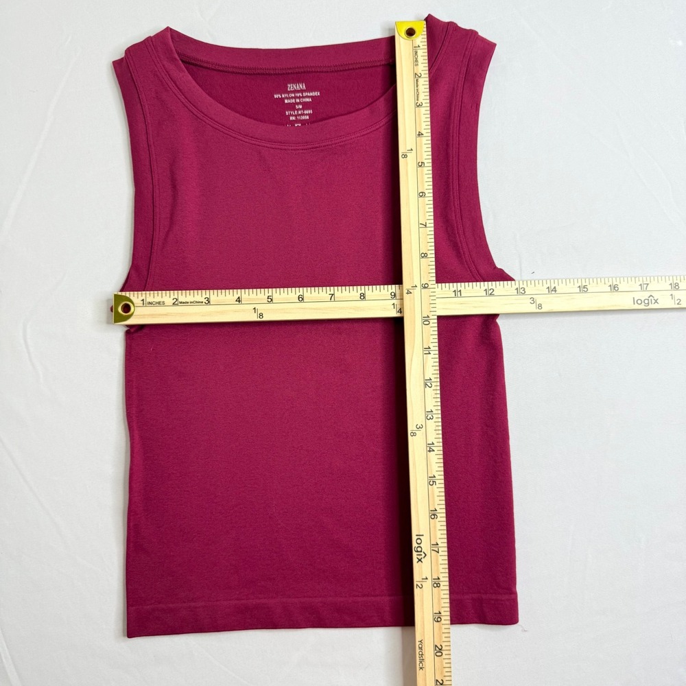 Zenana Magenta Seamless Ribbed Tank Top S/M Dark Pink Crew Neck Sleeveless - Picture 4 of 6
